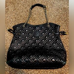 Tory Burch Black Quilted Leather Slouchy Tote